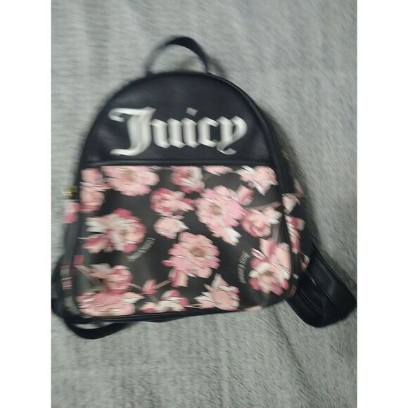 Juicy Couture Floral Logo Backpack Black & Pink Y2K Feminine - Picture 7 of 15